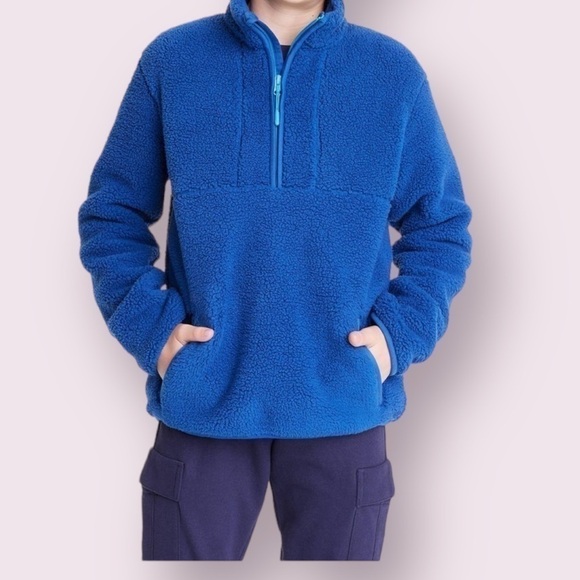 All in Motion Youth Faux Shearling LS 1/4 Zip Blue Pullover L 12-14 - Picture 1 of 14